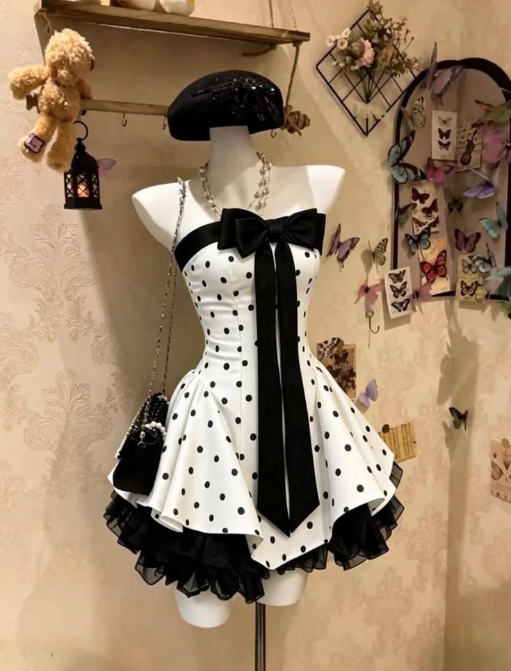 Strapless A Line Polka Dot Homecoming Dress Short Birthday Dress J11383