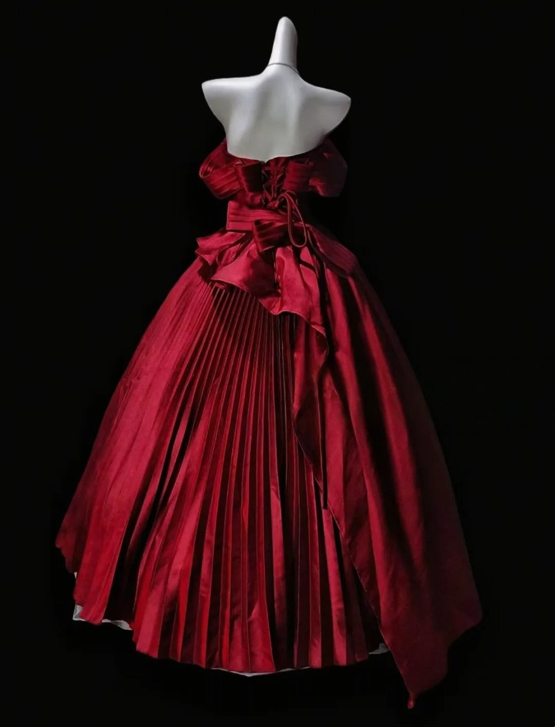 Strapless Burgundy A Line Satin Prom Dress Pleated Birthday Gown J10826