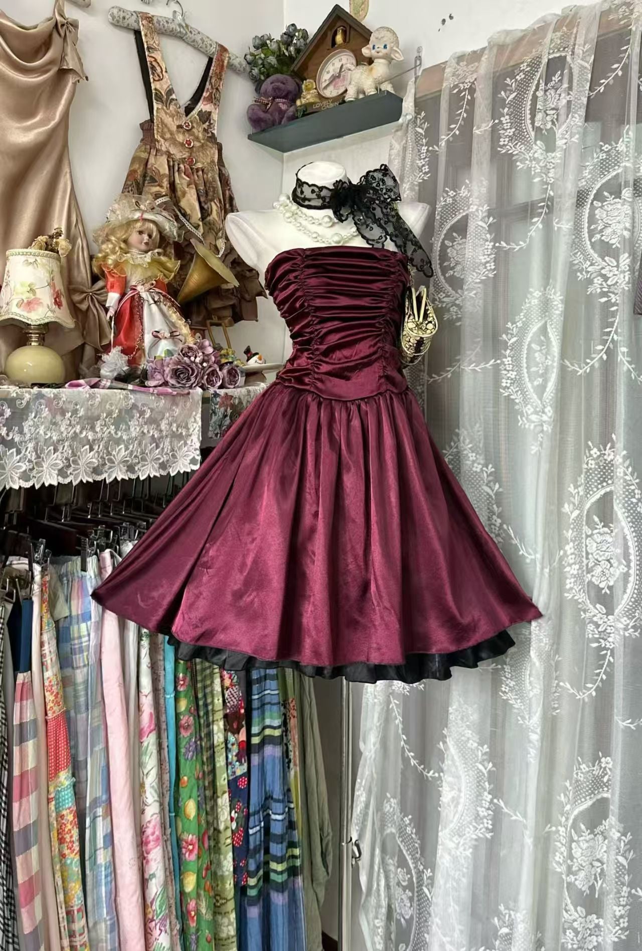 burgundy birthday dress Strapless Satin Homecoming Short Dress J10684 Handmade Blue White Leather size_info:50 Our Maroon Burgundy Baby Color:Blue shimmer
