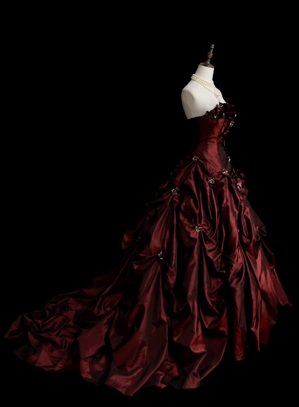 Robe de bal bustier violette en satin avec appliques, robe de soirée formelle J9413