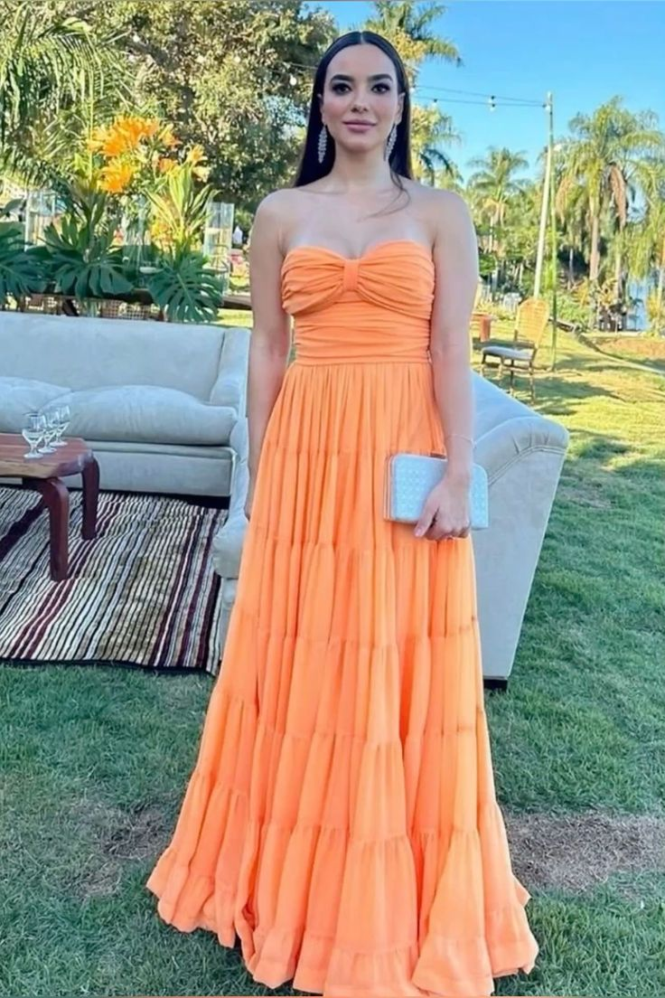 Strapless Chiffon Orange Formal Wedding Guest Dress J9971