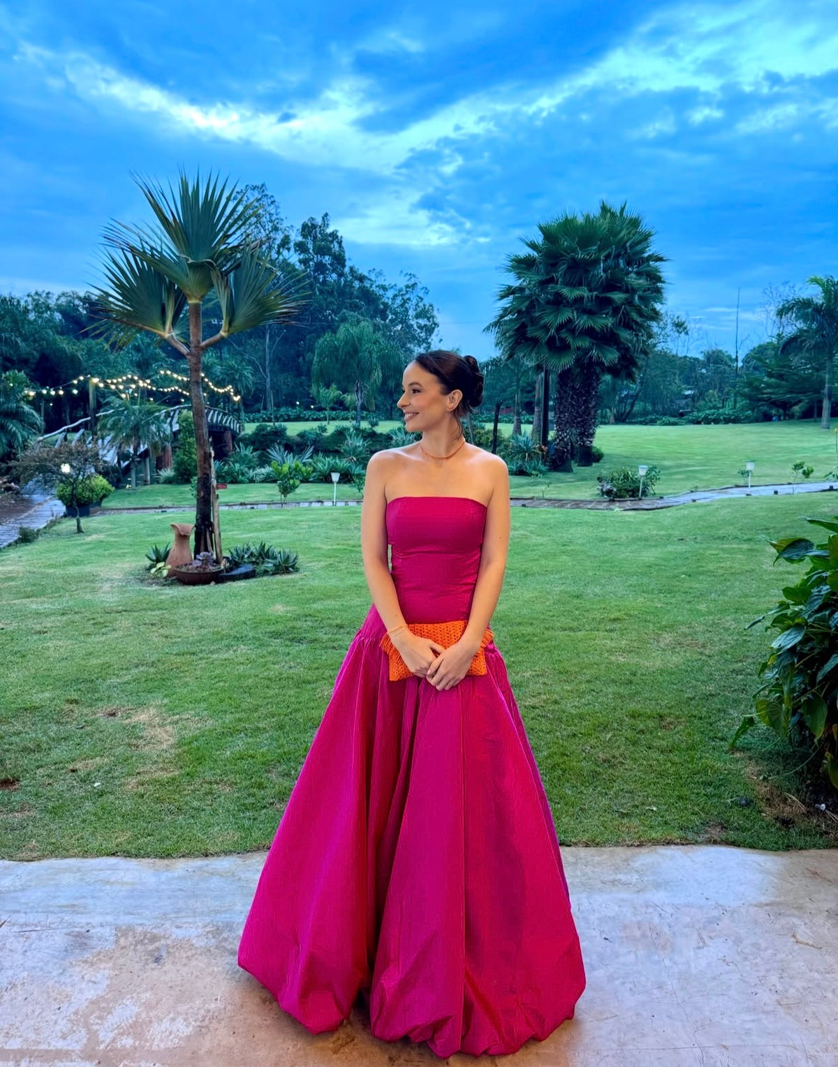 Strapless Hot Pink A Line Satin Formal Wedding Guest Dress J11965