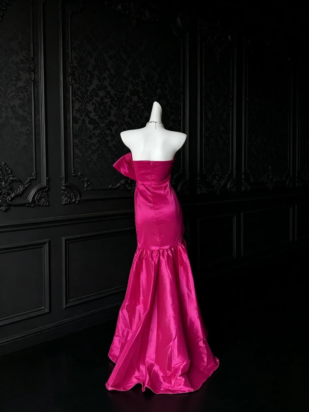 Strapless Hot Pink Sheath Long Prom Dress With Bow Knot J10825