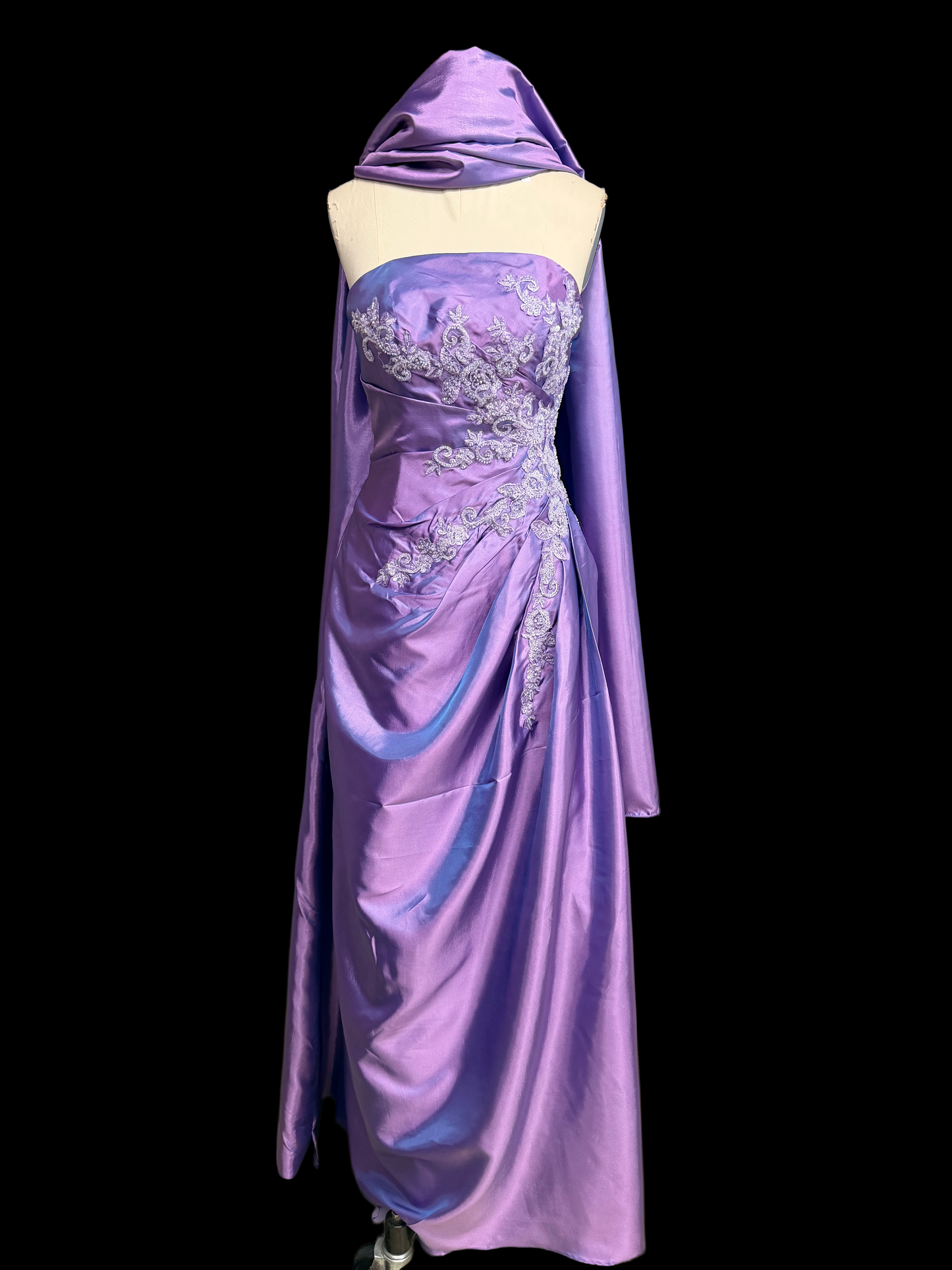 Strapless Lilac A Line Prom Dress Retro Beaded Appliques Evening Gown J10493