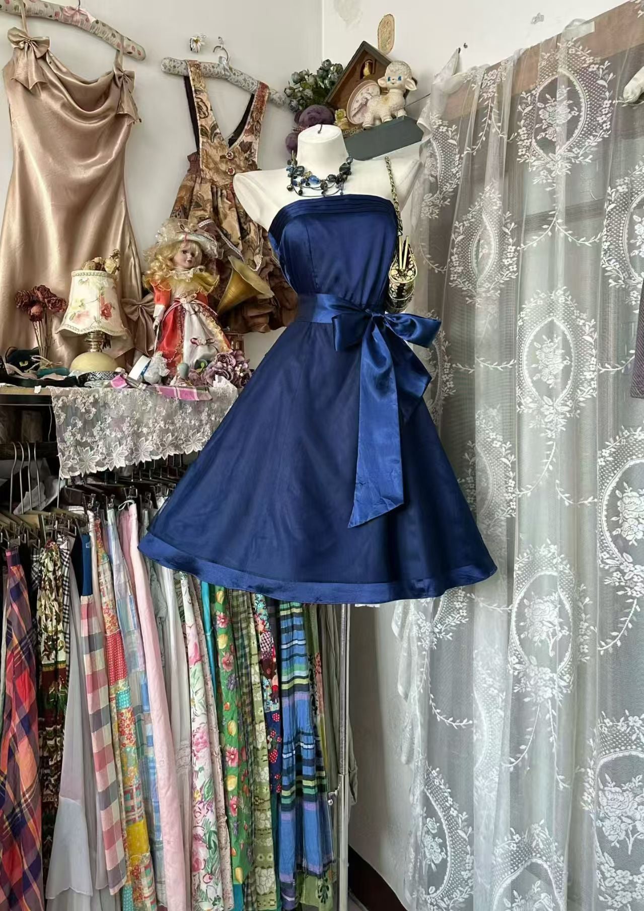 Strapless Navy Blue Satin Homecoming Dress A Line Birthday Dress J1055 – JulyProm