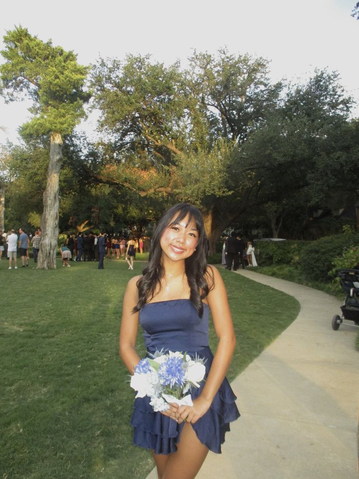 Strapless Navy Blue Satin Homecoming Dress Ruffled Short Dress J11528