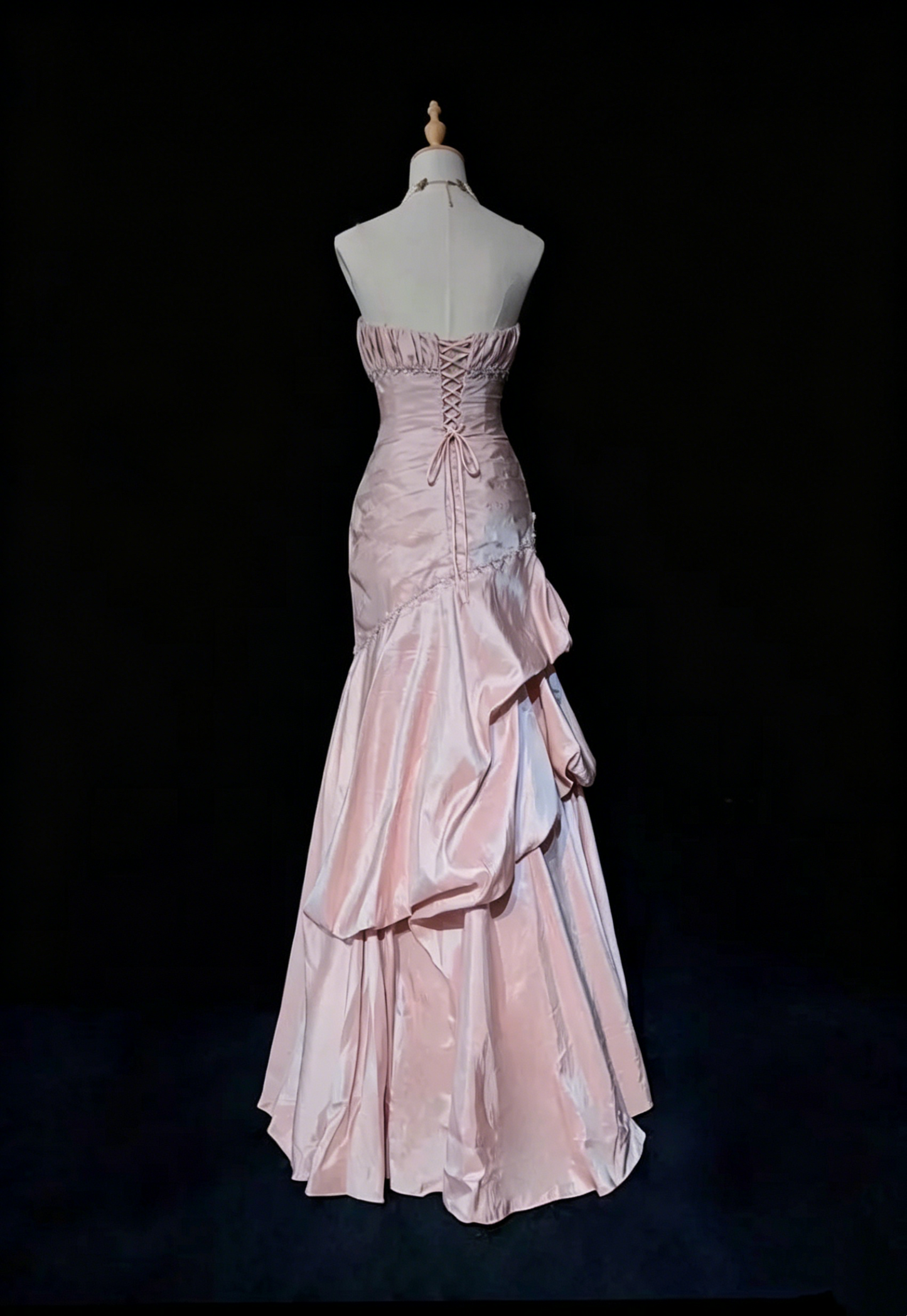 Trägerloses silbernes Vintage-Abendkleid, A-Linie, Geburtstagskleid J9370