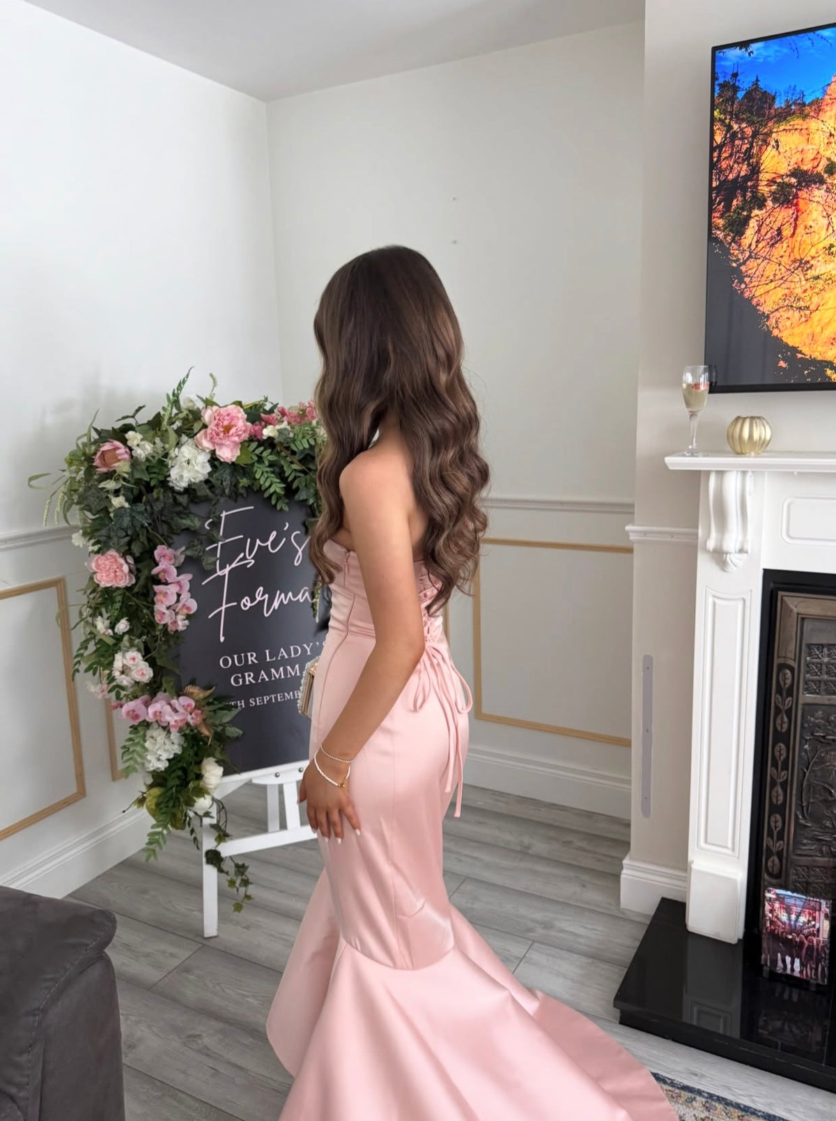 Robe de bal bustier violette en satin avec appliques, robe de soirée formelle J9413