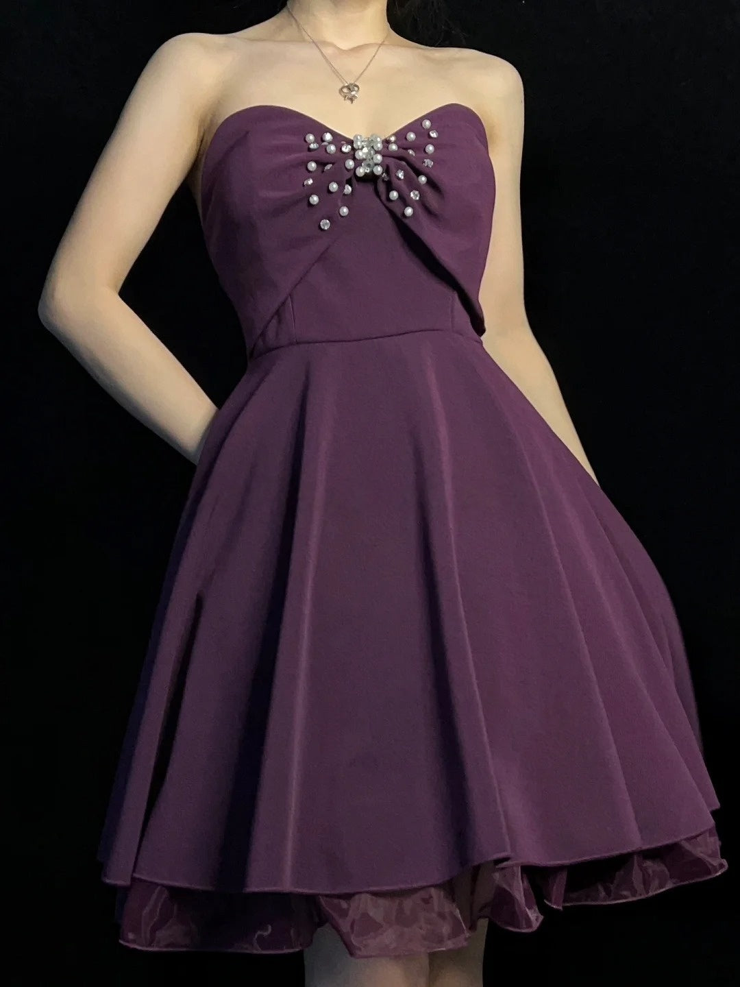 purple strapless homecoming dress A Line Short Party Dress J10415 – JulyProm Signature Open Abaya - and short ruffled a Sky_Blue_Maternity Color:Navy