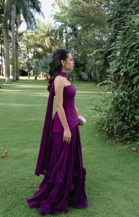 Robe de bal bustier violette en satin avec appliques, robe de soirée formelle J9413