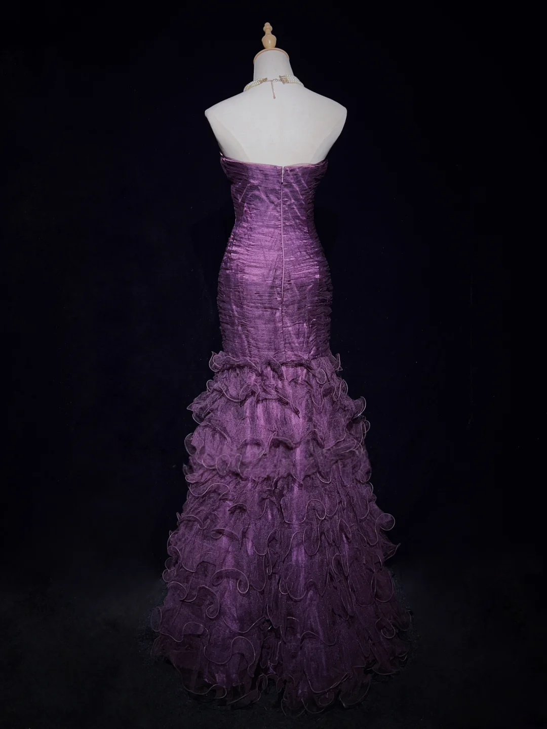 Trägerloses silbernes Vintage-Abendkleid, A-Linie, Geburtstagskleid J9370