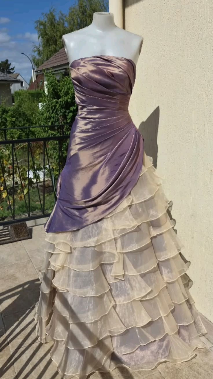 Strapless Purple Satin Layered Retro Prom Dress J12025