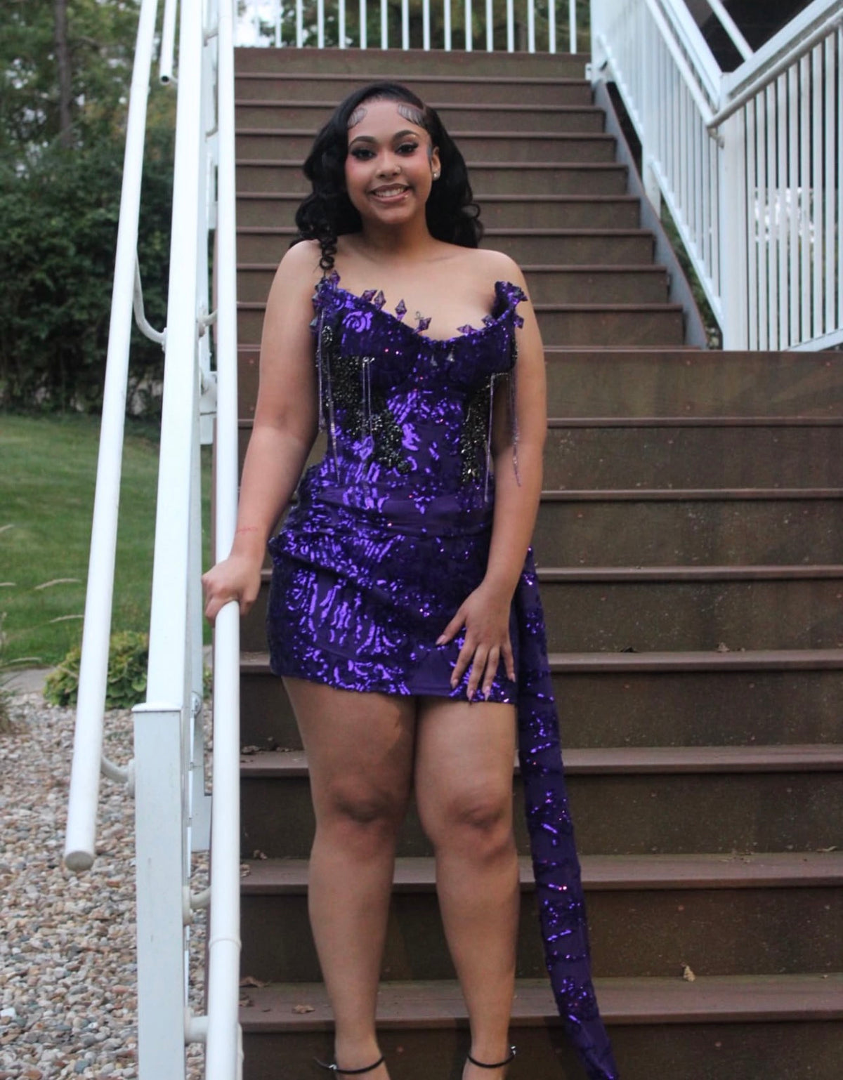 Strapless Purple Sequins Lace Birthday Dress Homecoming Dress J12202