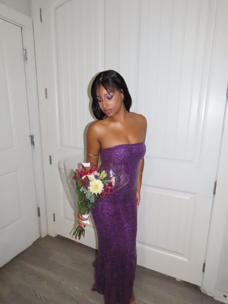 Robe de bal bustier violette en satin avec appliques, robe de soirée formelle J9413