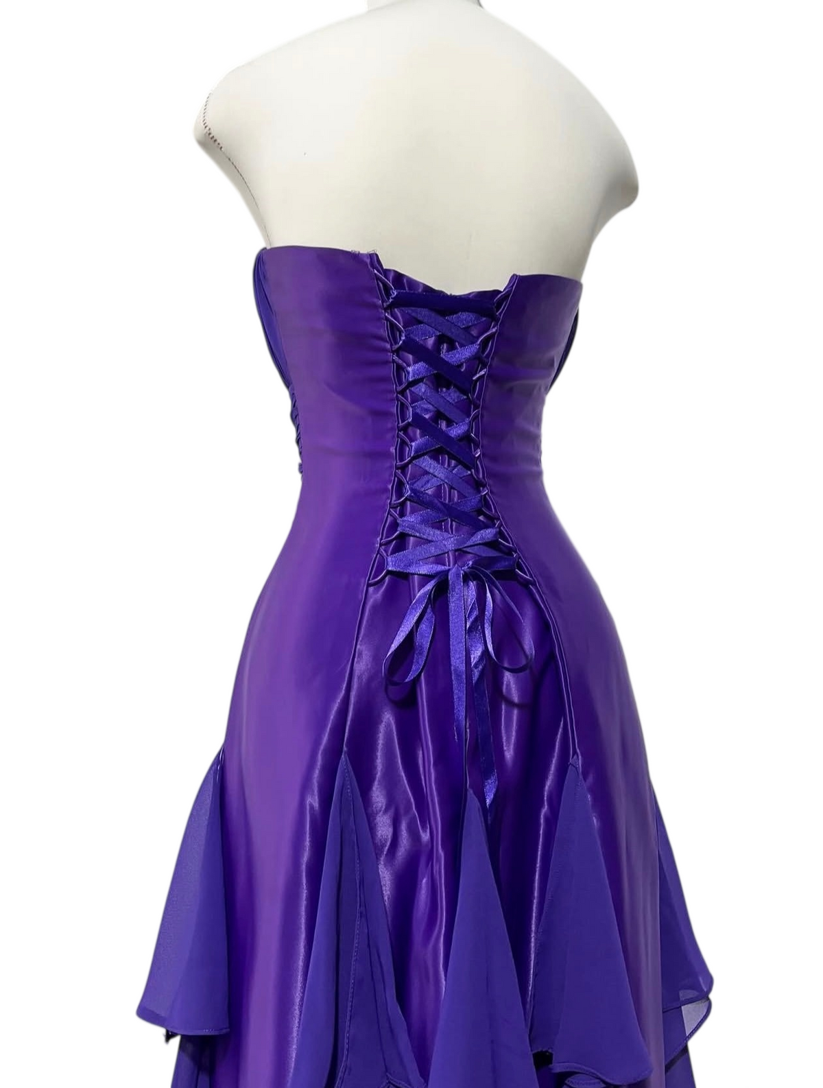 Robe de bal bustier violette en satin avec appliques, robe de soirée formelle J9413