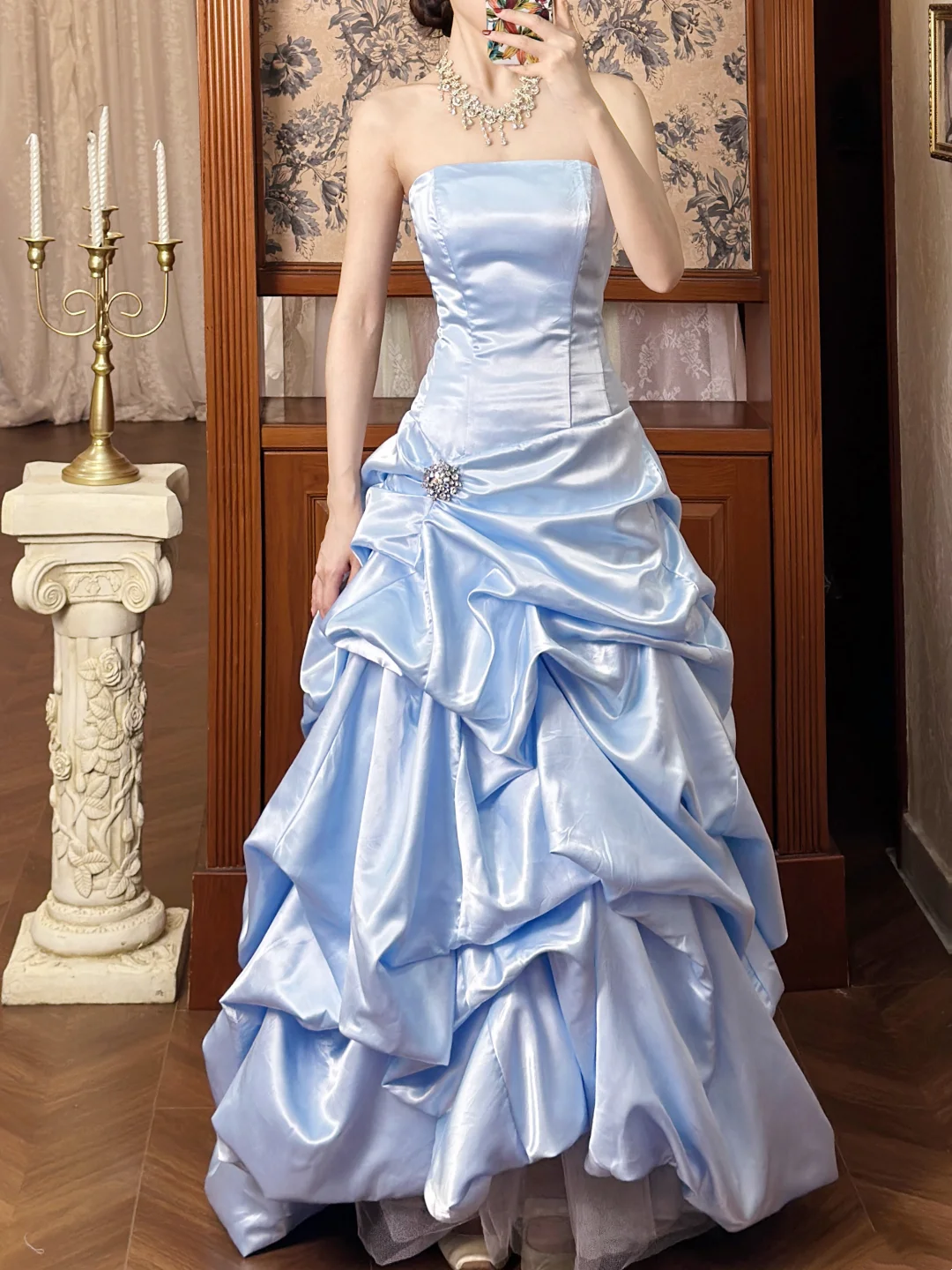 Robe de bal bustier violette en satin avec appliques, robe de soirée formelle J9413
