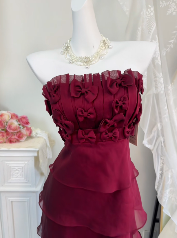 Strapless Sheath Chiffon Homecoming Dress With Bow Knots J11162