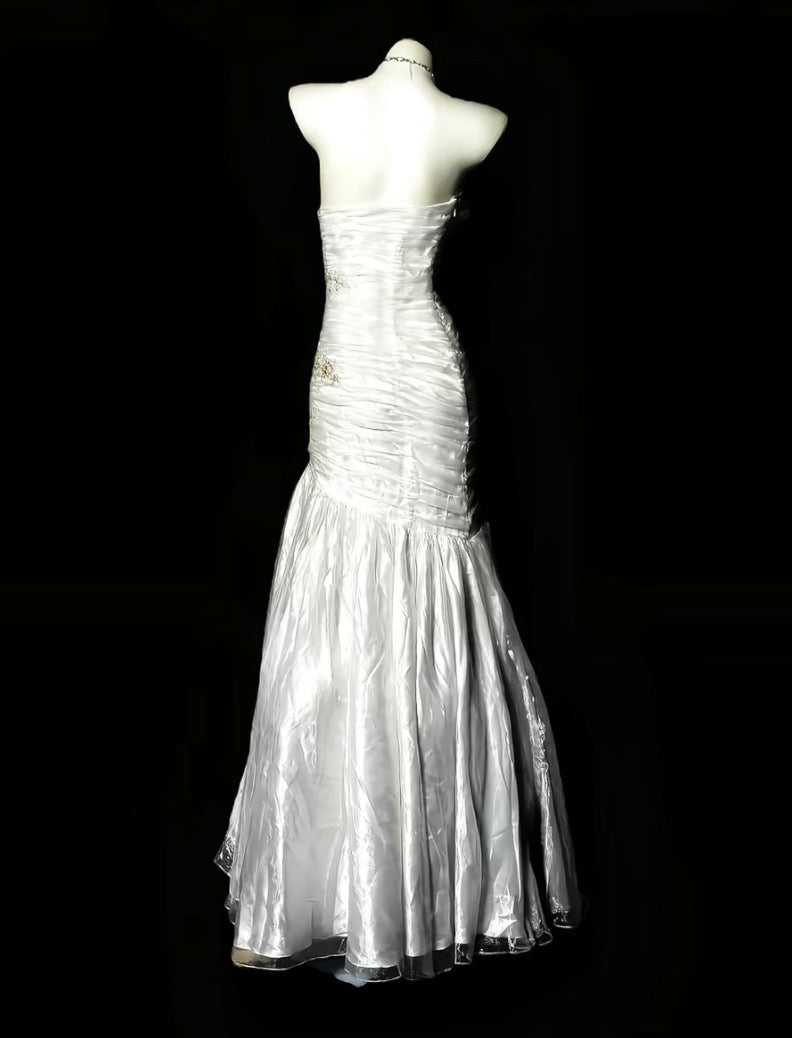 Trägerloses silbernes Vintage-Abendkleid, A-Linie, Geburtstagskleid J9370