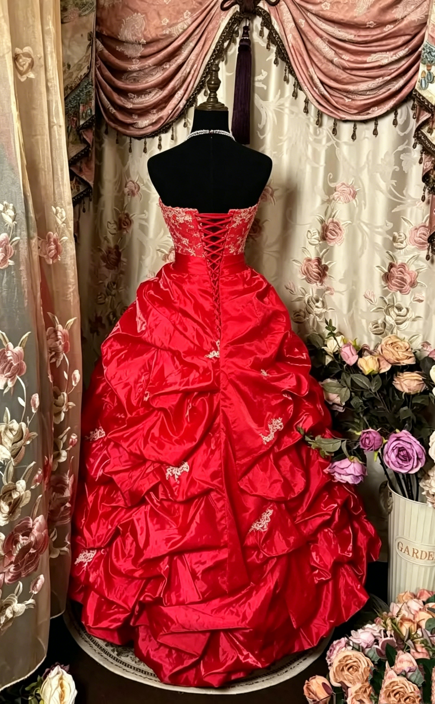 Strapless Red Ball Gown Birthday Dress A Line Formal Prom Dress J10216