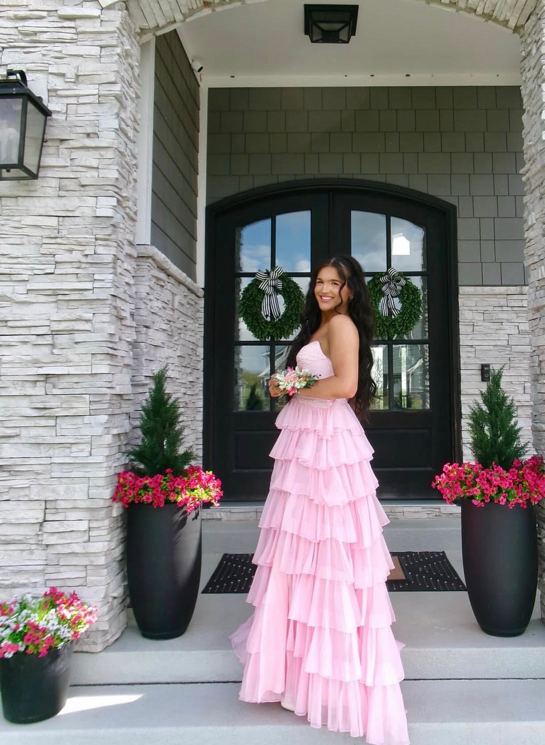 Sweetheart A Line Chiffon Layered Prom Dress Formal Evening Dress J10382