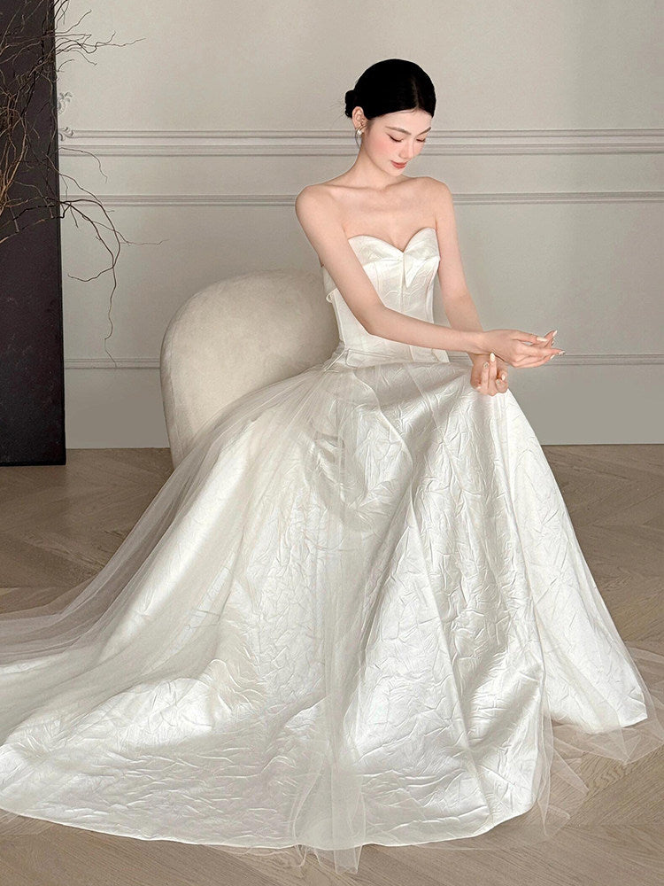 Robe de bal bustier violette en satin avec appliques, robe de soirée formelle J9413