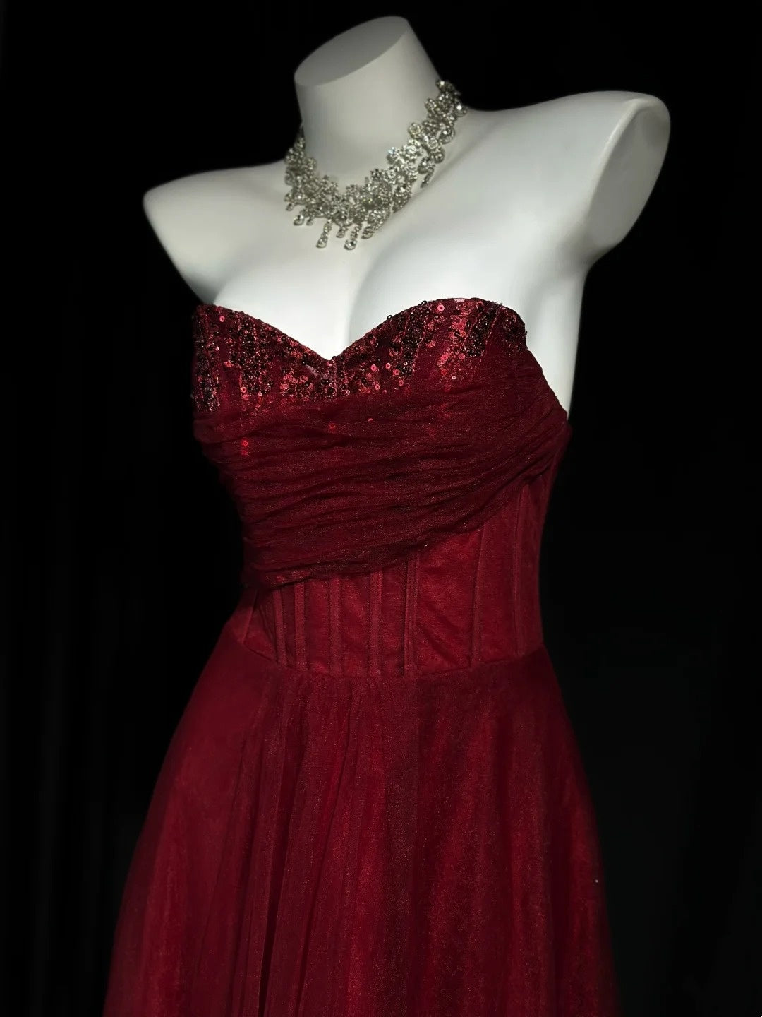 Trägerloses silbernes Vintage-Abendkleid, A-Linie, Geburtstagskleid J9370