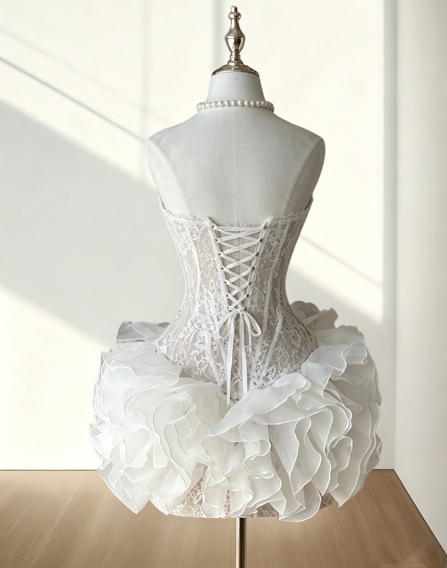 Sweetheart Lace Short Birthday Dress Ruffled White Mini Dress J10255
