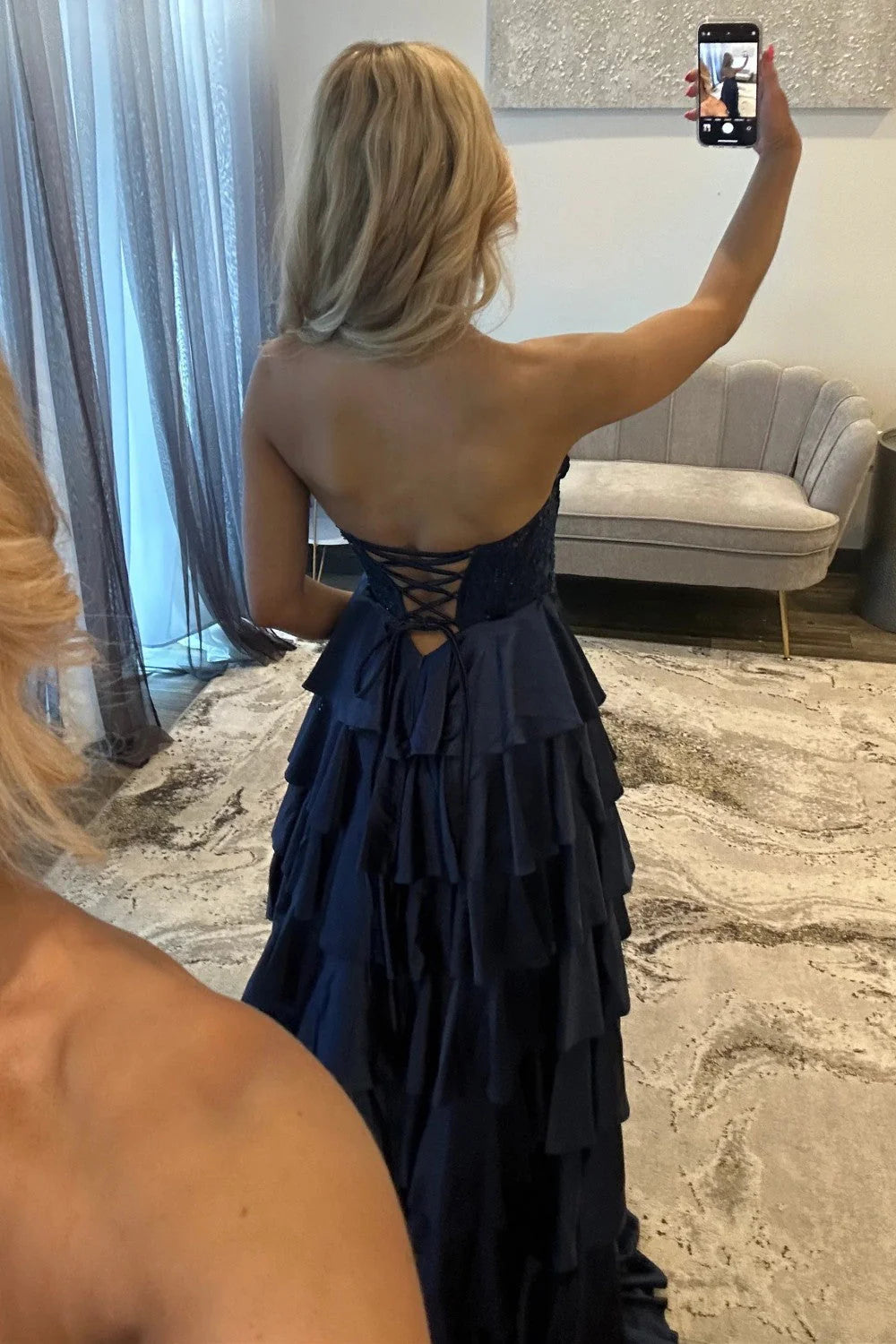 Trägerloses silbernes Vintage-Abendkleid, A-Linie, Geburtstagskleid J9370