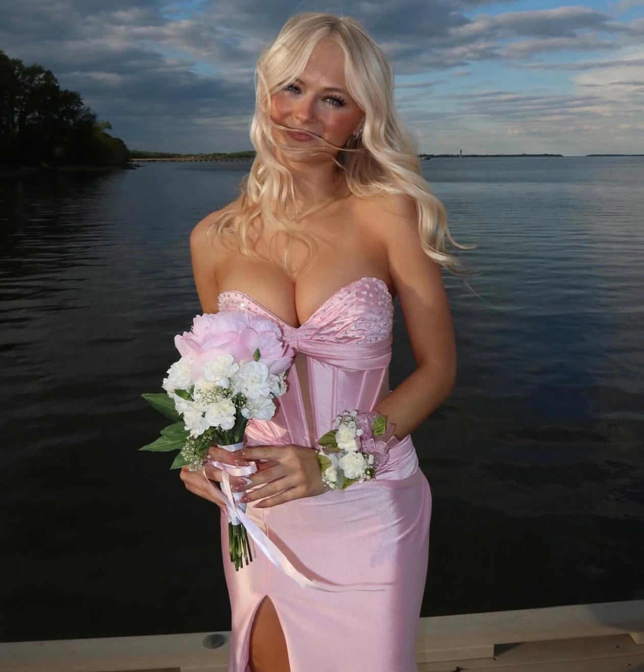 Sweetheart Pink Mermaid Satin Prom Dress With Slit J10426