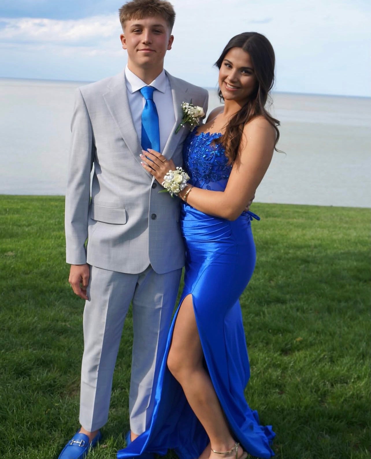 Sweetheart Royal Blue Mermaid Satin Prom Dress With Slit J10456