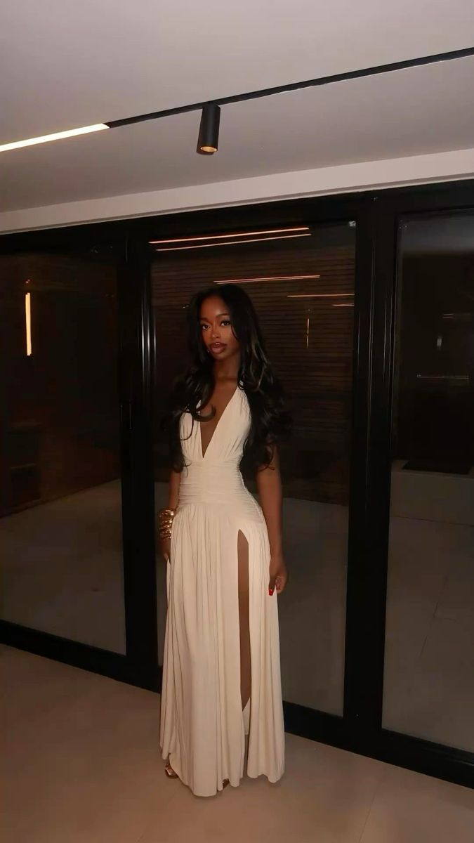 V Neck White Long Prom Dress A Line Birthday Outfit J8921