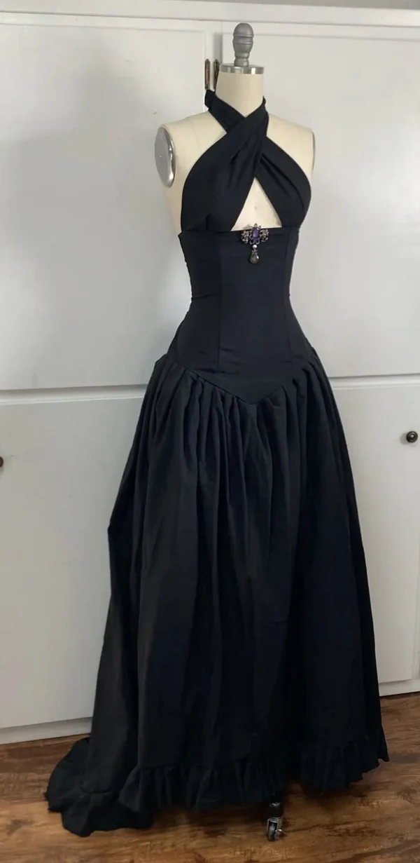 A Line Halter Evening Dresses Black Long Prom Party Gowns J8866