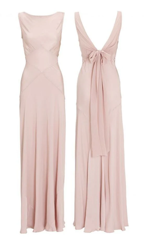 Pink Chiffon V Back Long wedding guest Dress Elegant Bridesmaids Dress J8823