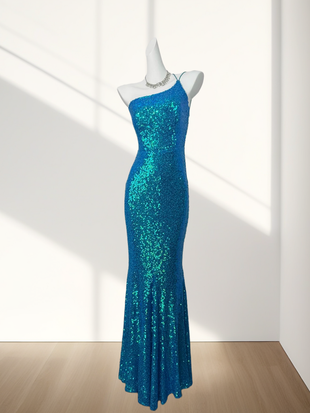 One Shoulder Sequin Blue Prom Dress Sheath Evening Dress J10309