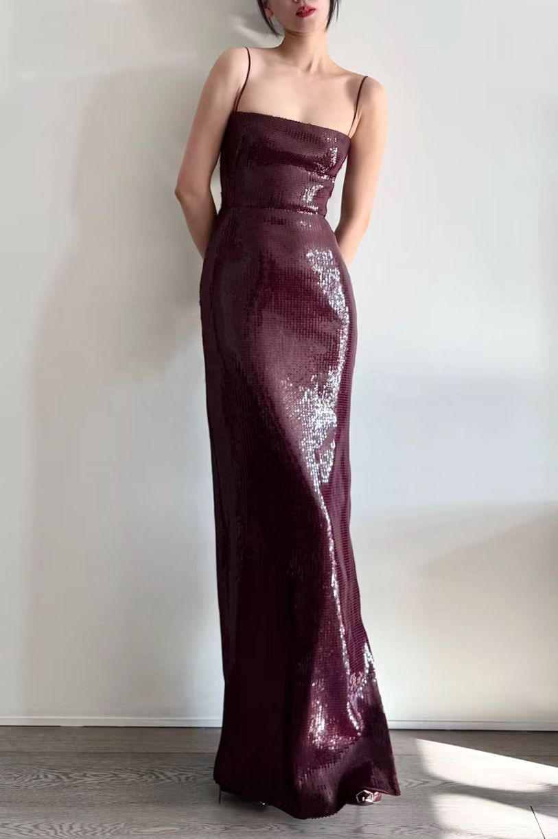 Spaghetti Straps Wine Red Long Prom Dress Formal Evening Dress J8458