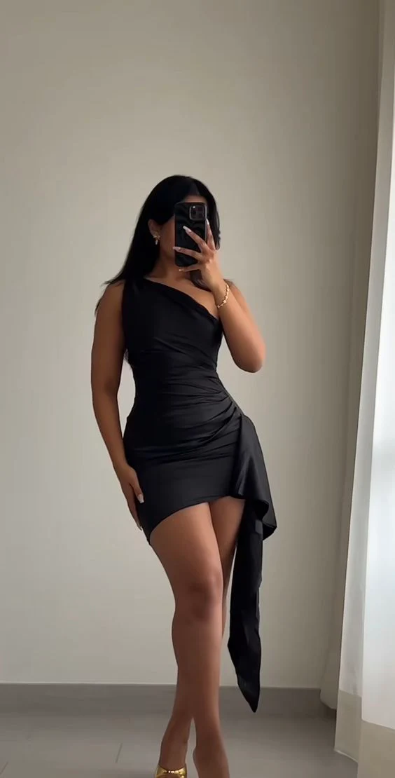 Cocktailkleid mit Rüschen und einer Schulter, Heimkehrkleid J7286