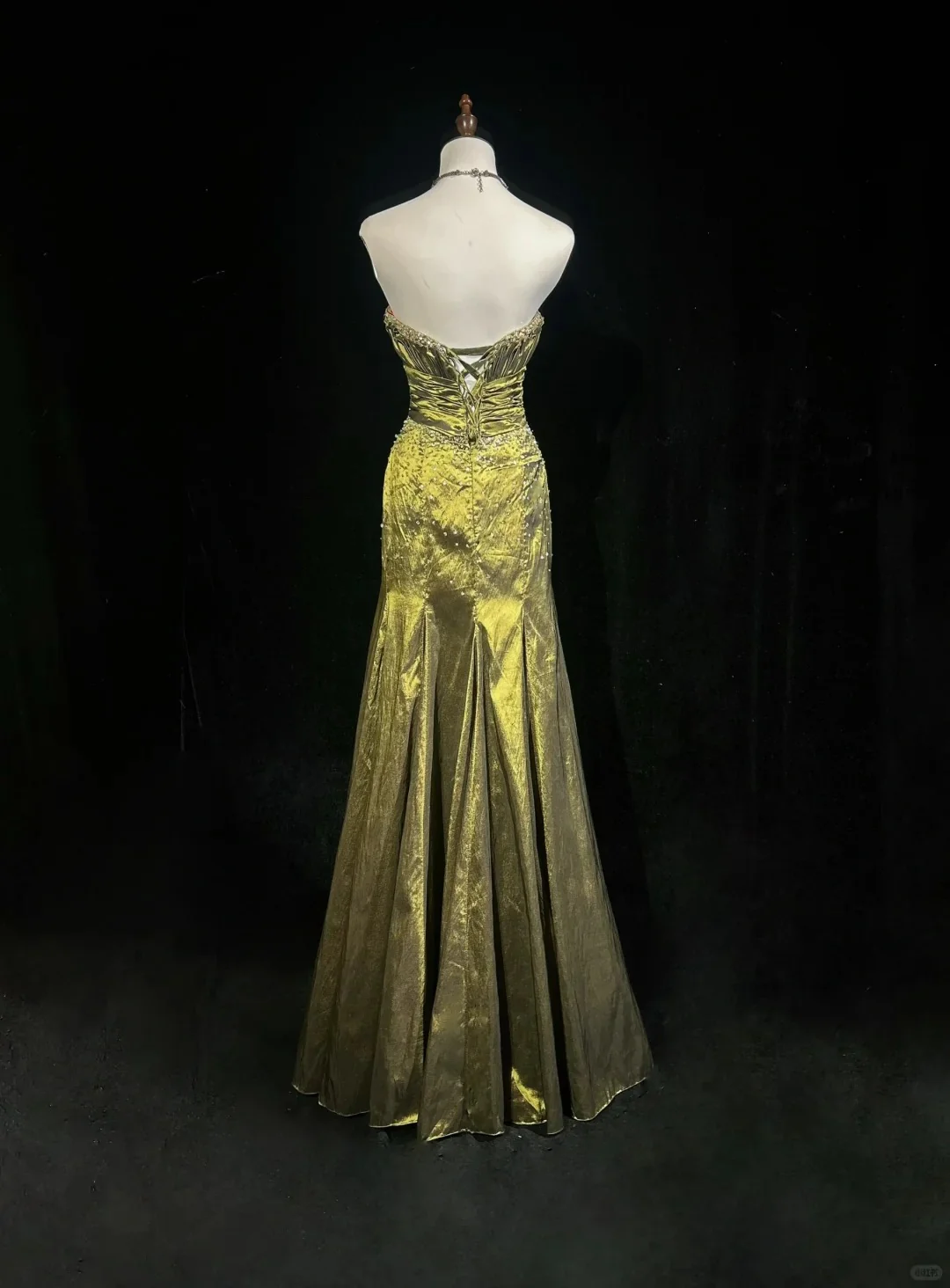 Green Strapless Long Prom Dress Beaded Vintage Evening Dress J8740