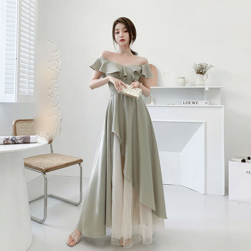 Robe de demoiselle d'honneur longue verte coupe trapèze, robe de soirée formelle, robe de soirée 535