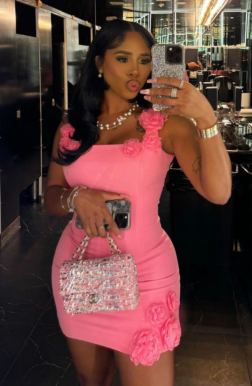 Rosa Blumenkleid Mini Etuikleid Homecoming Kleid Geburtstagsoutfits J7609