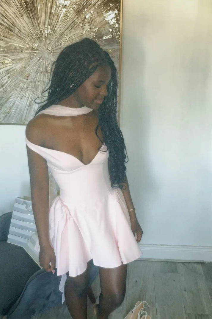 Robe courte rose d'anniversaire coupe trapèze J6994