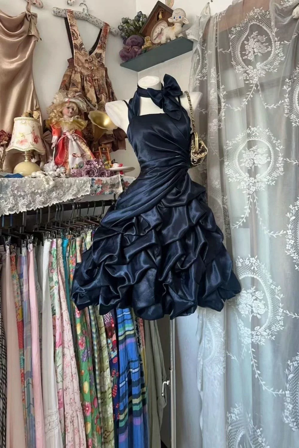 Trägerloses silbernes Vintage-Abendkleid, A-Linie, Geburtstagskleid J9370