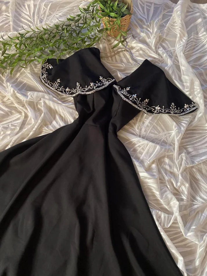 Black A line beaded Long Prom Dress Evening Dress J8794