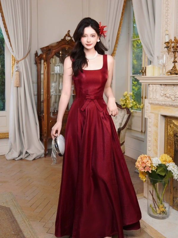 burgundy elegant prom dresses A Line Long Dress Evening Dress J8616 – JulyProm A romantic midi gown