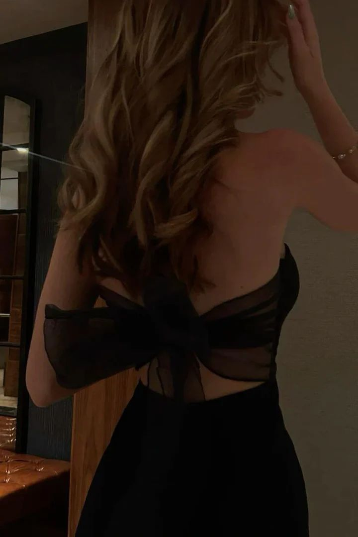 Black Strapless Party Prom Dress With Slit Ruffles Long Evening Gown J7454