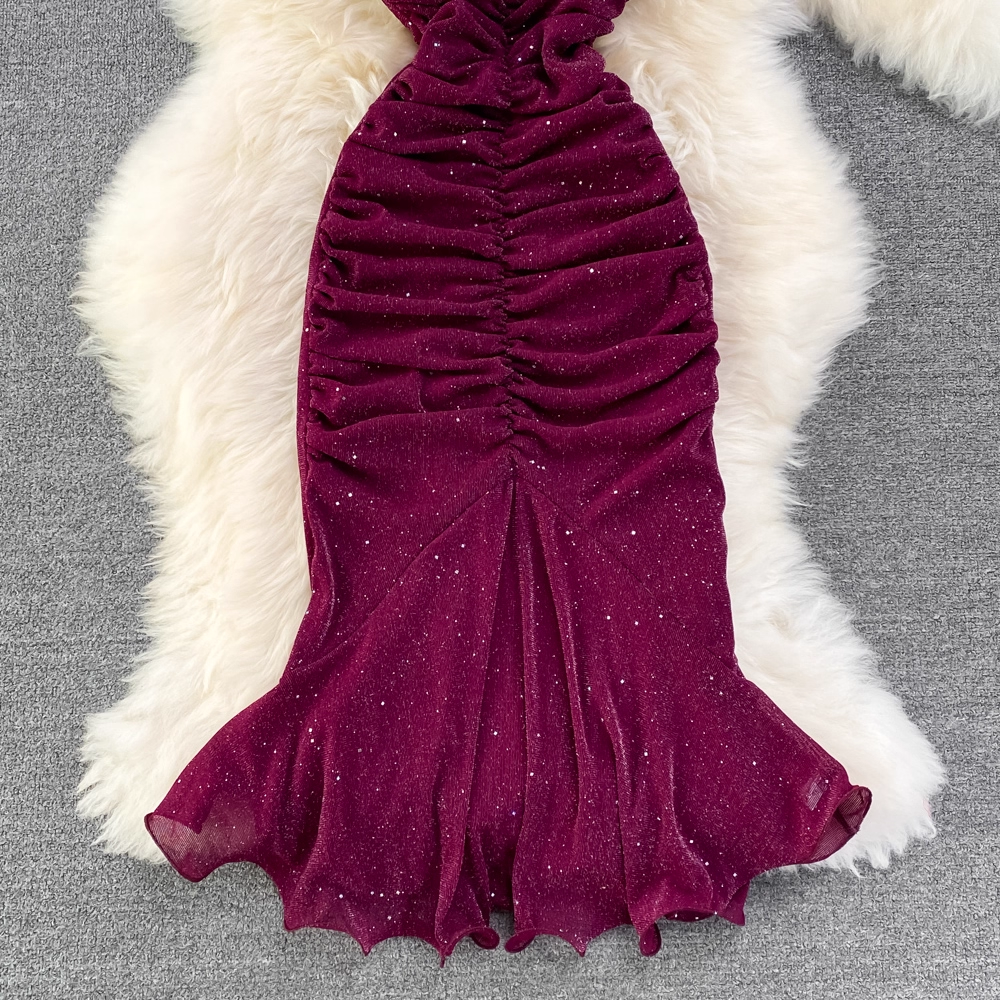 Halter Neck Backless Evening Gown Sequined Mermaid Dress L46