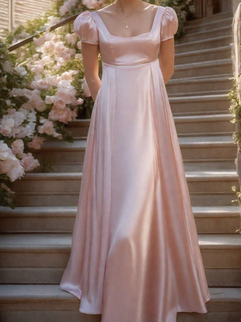 Robe de bal longue en satin rose coupe trapèze, robe de soirée simple et formelle J8141