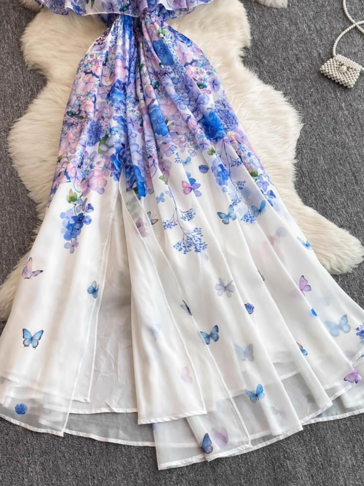 Ruffled Off-shoulder Long Chiffon Fairy Dress L42