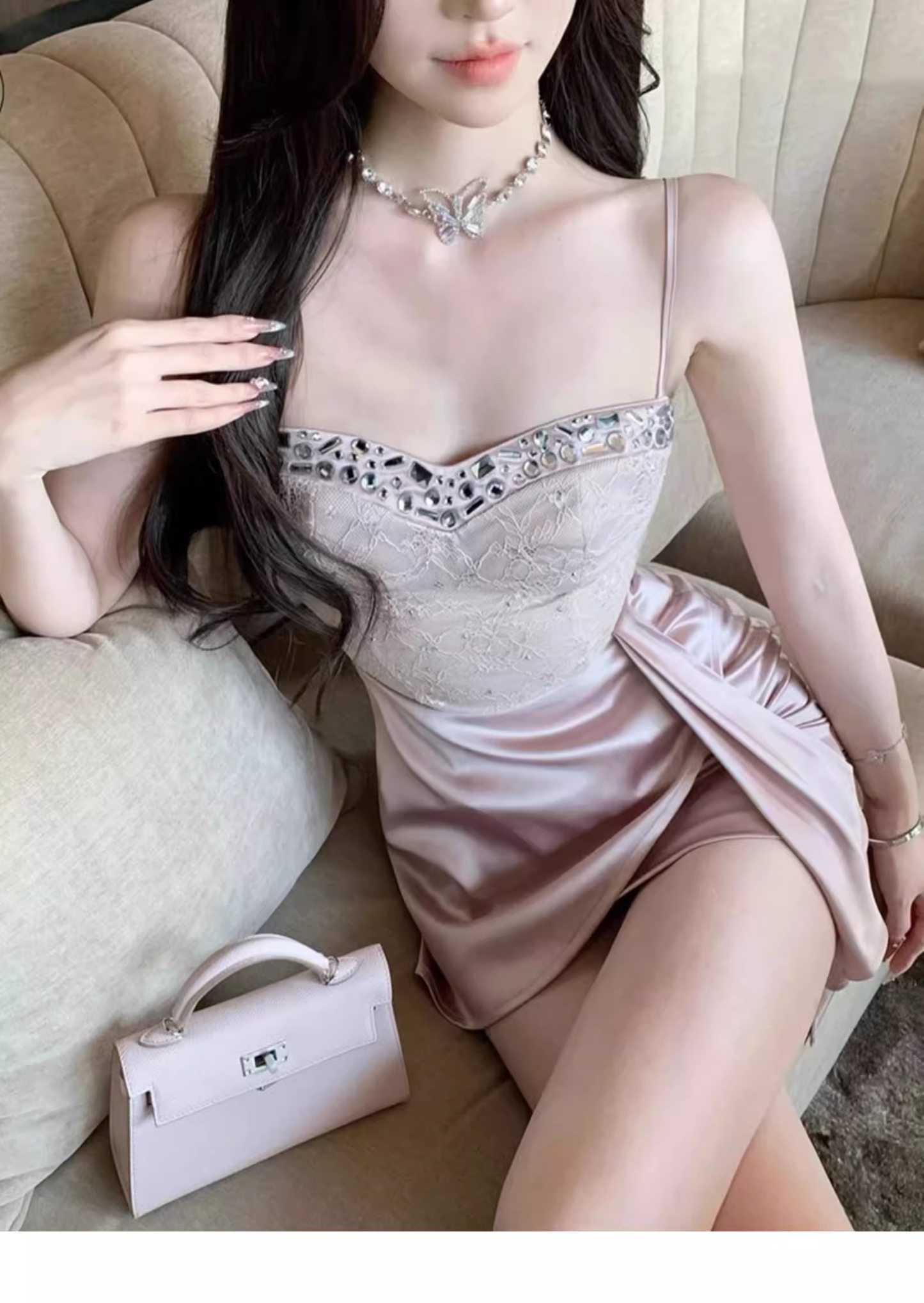 Spaghetti Strap Beaded Lace Short Homecoming Dress J8053