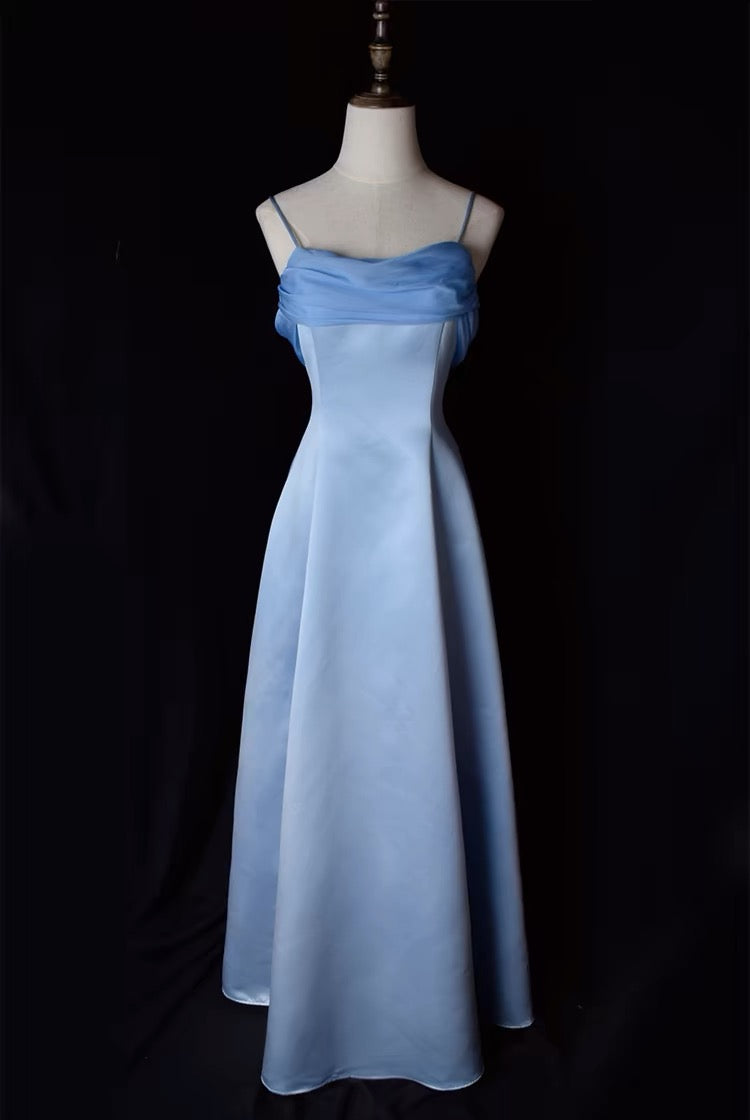Robe de bal longue bleue coupe trapèze, robe de soirée formelle J3200