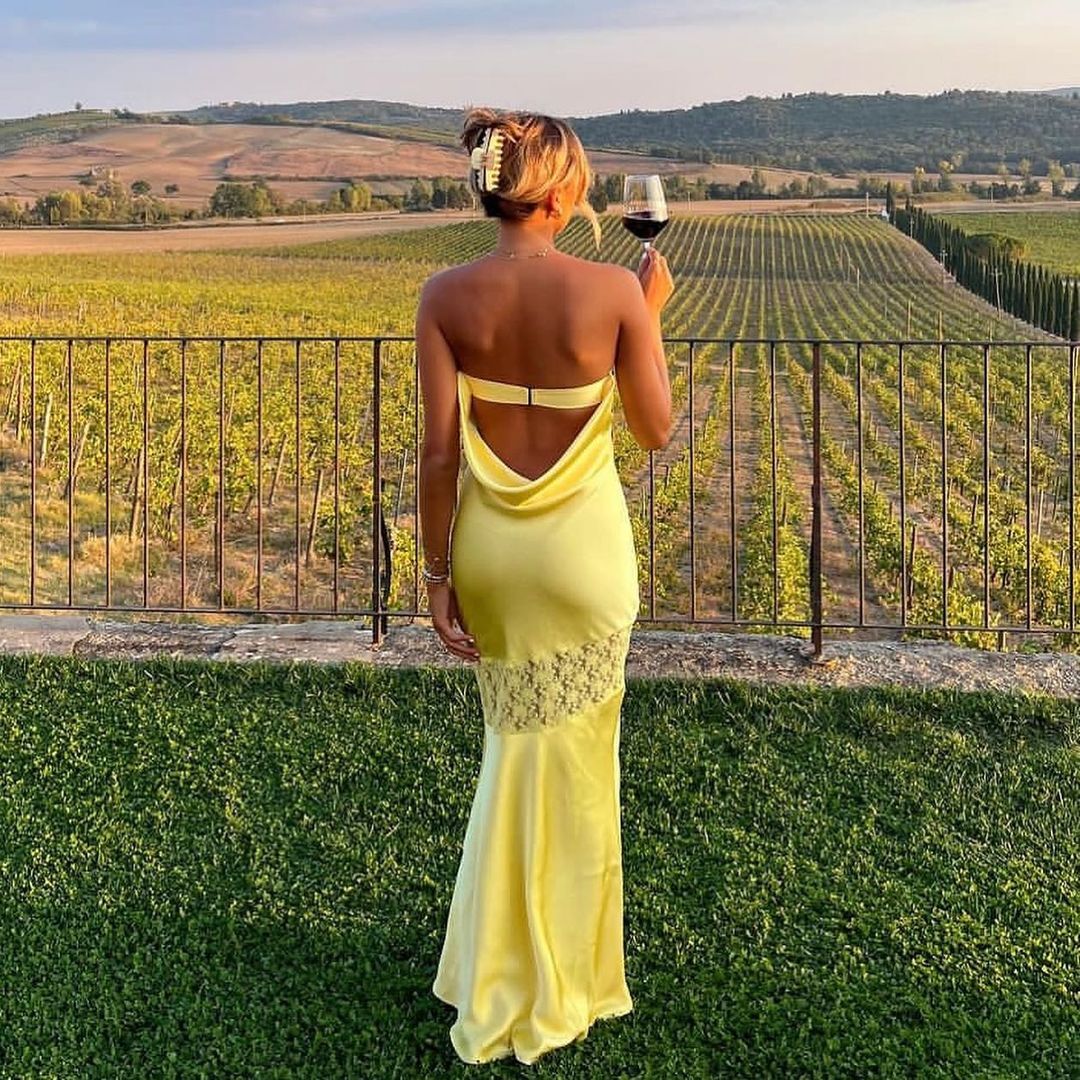 Strapless Yellow Sheath Long Prom Dress Summer Outfit J2985